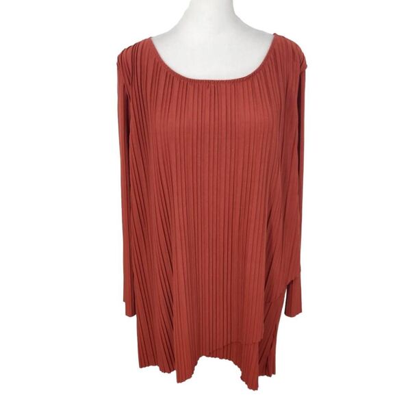 AGB Rust Pleated Blouse Size Large Rust Red Tunic Layered Look Tunic - Picture 1 of 9